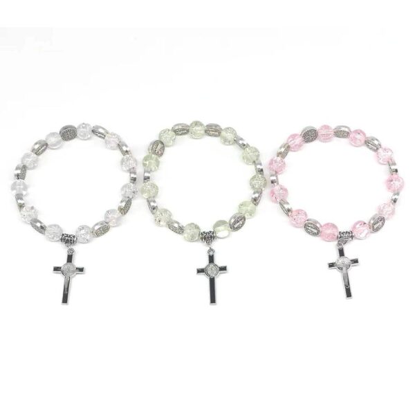 KOMI New Single Circle Burst Crystal Beaded Bracelet Small Religious Cross Rosary Bracelet