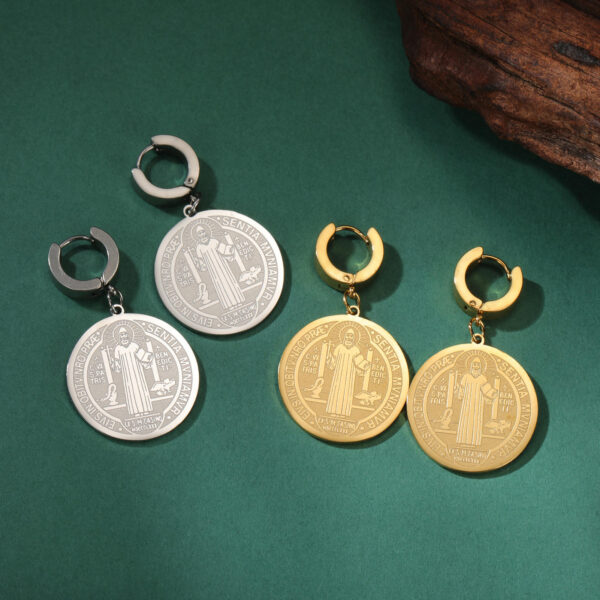 KOMI Hot Sale Titanium Steel Ring Double-sided Corrosion Saint Benedict Stainless Steel Earrings