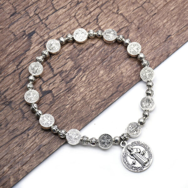 H5075a30411c942b0bcc8a1f092b8d9718 Komi Religious Metal Alloy Round Beads Cathlolic St. Benedict Medal Pendant Rosary Prayer Bracelet