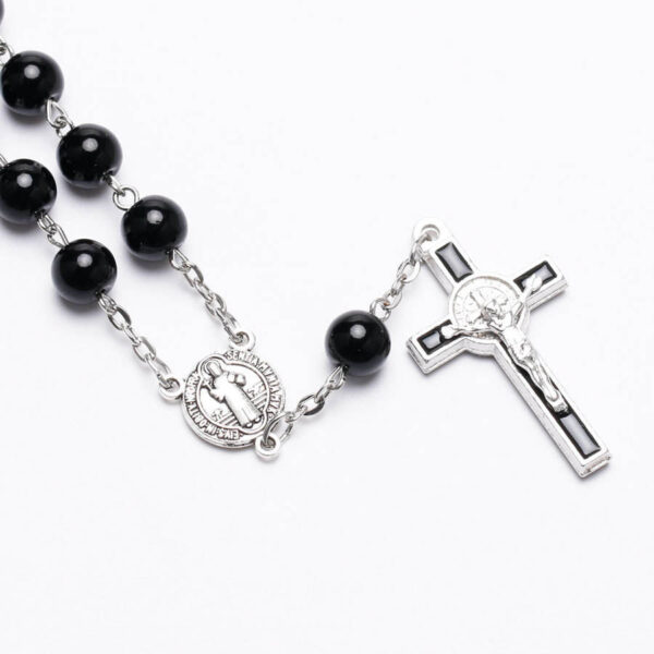 H51eec41709534393a5b20dc29aa59bdc3 Komi Wholesales 8mm Christian Black Round Glass Beads Rosary Crucifix Virgin Mary Pendant Bracelet