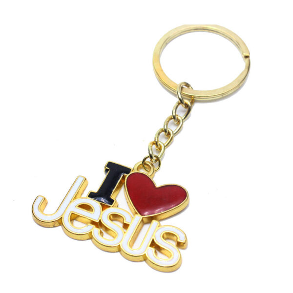H531e191599bd4dff957edc738f49d8b1B KOMI Key Holder Accessory Gold Color I love Jesus Keychain Heart Pendant Alloy Religious Gifts Jewelry for Believer