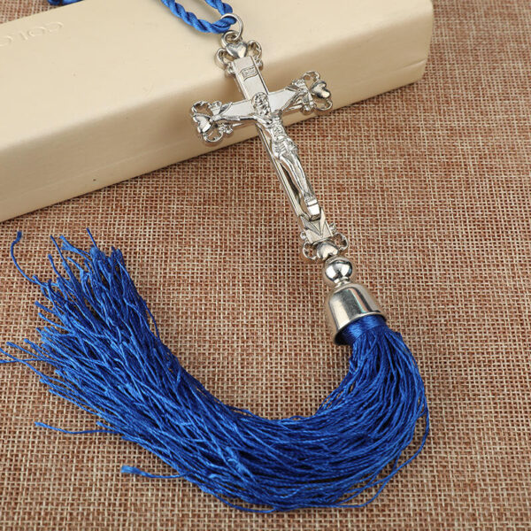 KOMI Silver Plating Crucifix Cross with Tassels Car Hanging Pendant Wall Hanging Home Decoration Gift