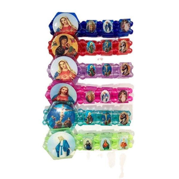 H54b4d241b1f64af99ee322e38d970abbP KOMI Colorful Acrylic Square Beaded Rosary Bracelet for Children Prayer Multi Color Watch Shape Elastic Bands Bracelets for Kids