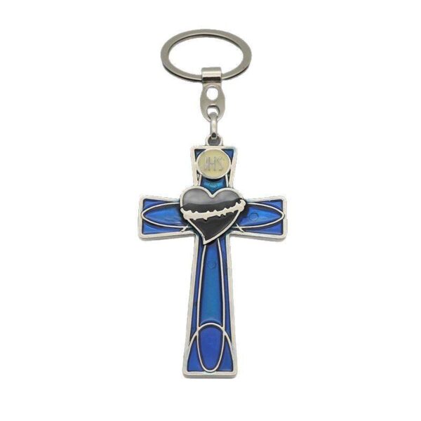 KOMI Christian Cross Keychains for Women Colored Enamel Heart Cross KeyChain for Men Cross Pendant Keyrings for Car Baptism Gift