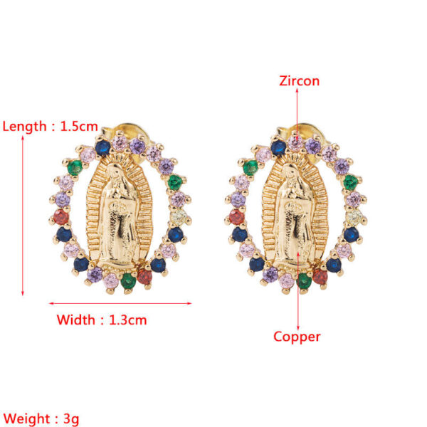 H5522933fec094d4d8eaf86c0a8b092af3 Religious Jewelry 18K Gold Plated CZ Virgin Mary Medal Earrings Stud with Zircon Oval Coin Studs Gold Party Gifts