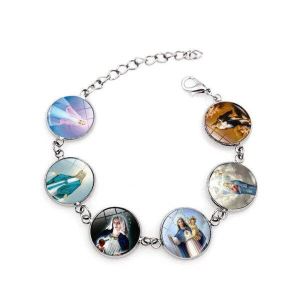Komi Wholesale Luminous Madonna Maria Metal Bracelet for Men and Women Virgin Mary Beaded Bracelets Link with Metal Chain