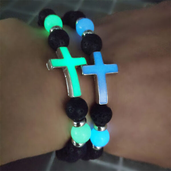 H598c9d00270d43989ed9e224f009128f8 KOMI Fathers Day Gifts for Mens Bracelets 8mm Lava Rock Stone Beads Rosary Bracelet Multi-colored Luminous Cross Beaded Bracelet