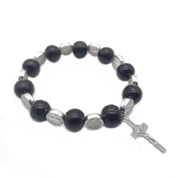 KOMI Hot Sell Cross Beads Bracelet Wood Beads Men's and Women's Elastic Jesus Beaded Hand Jewelry