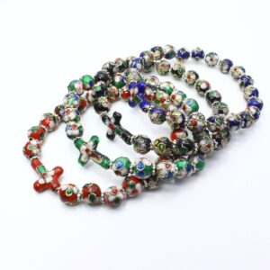 Wholesale Handmade Cloisonne Beads Beaded Cross Crucifix Bracelet Elastic Rope Prayer Bracelet