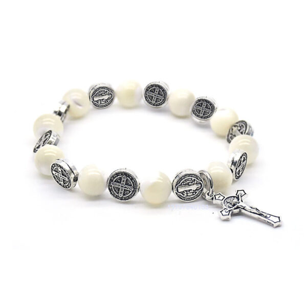 H5a0dc58e564d4d1daff9a698dfc375dem Komi Wholesales Religious Jewelry White Shell Metal Cross Beads Crucifix Pendant Prayer Rosary Bracelet