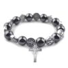 Catholic Rosary Hematite Beads Bracelet Saint Benedict Alloy Medal Unisex Jesus Cross Religious Jewelry