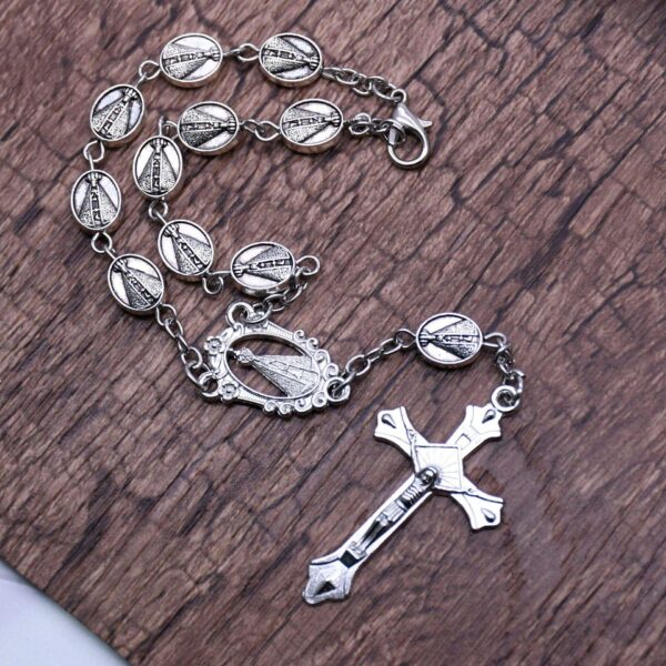 New Metal Alloy Crystal Jewelry Cross Crucifix Pendant Lady of Fatima Charm Jewelry Beaded Bracelet