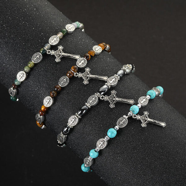 KOMI New Design Saint Benedict Alloy Cross Bracelet Black Gallstone Alloy Bracelet