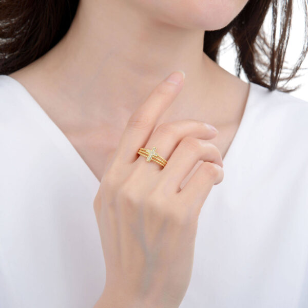 H5c2f032a2f224bb2aa5b5e6d7f6c6f2bi KOMI Multi Layer CZ Cross Ring for Women Statement Wedding Ring for Men Gold Plated Zircon Cross Adjustable Open Ring for Women