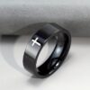 H5c370b9d2ace4bc59785b025edb45d07O KOMI Cross Ring for Men Wedding Band Rings Silver Black Stainless Steel Religious Christian Cross Plain Rings for Men Gifts