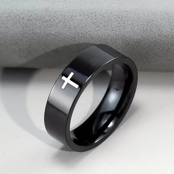 H5c370b9d2ace4bc59785b025edb45d07O KOMI Cross Ring for Men Wedding Band Rings Silver Black Stainless Steel Religious Christian Cross Plain Rings for Men Gifts