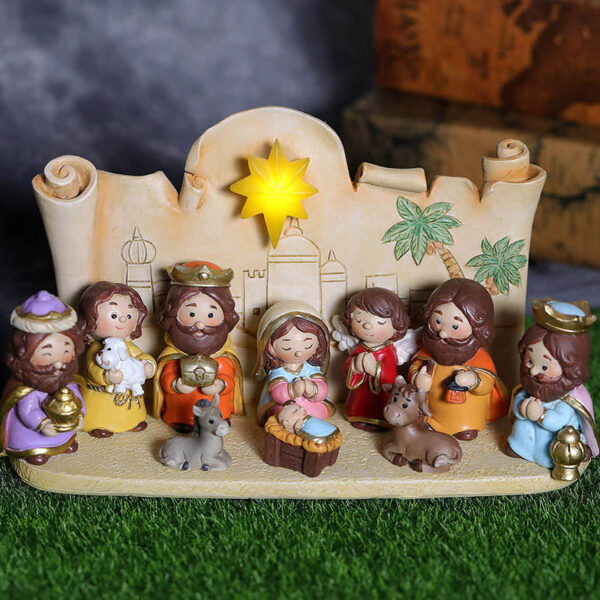 Christmas Gifts Cartoon Jesus Was Born Manger Ornaments Virgin Figures Resin Crafts Home Lighting Decorations Sculpture