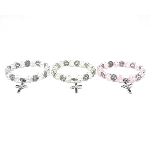 KOMI New Single Circle Burst Crystal Beaded Bracelet Small Religious Cross Rosary Bracelet