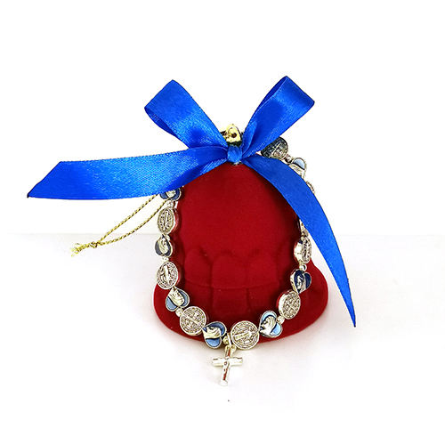 St. Benedict Medal and Blue Heart Shaped Medal Bracelet with Cross and Maria Dedal