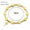 Hot Selling Alloy Bracelet Gold Round Beads Saint Benedict Cross Pendant Bracelet Religious Elastic Line Beaded Bracelet