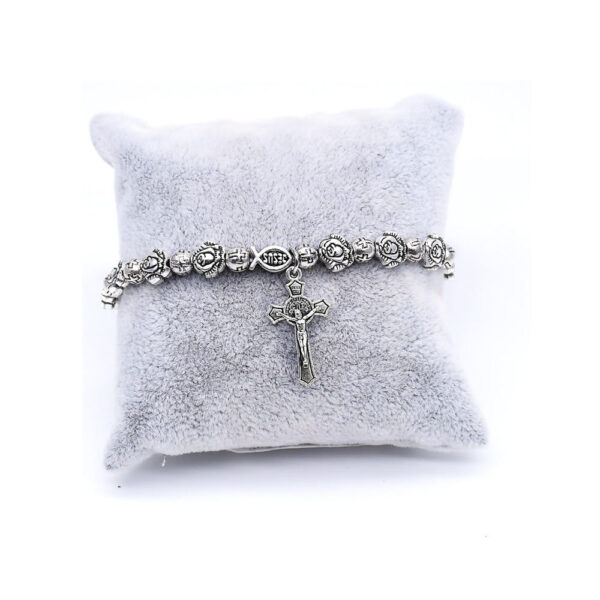 Komi Metal Catholic Elasticated Round Rose Alloy Beads Rosary Beads Cross Pendant Prayer Bracelet