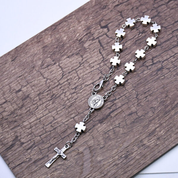 H6183e4b6420a471b89d26ace6696ee4bX New Religious Silver Metal Cross Beads Rosary Jewelry Prayer Crucifix Pendant Beads Bracelet