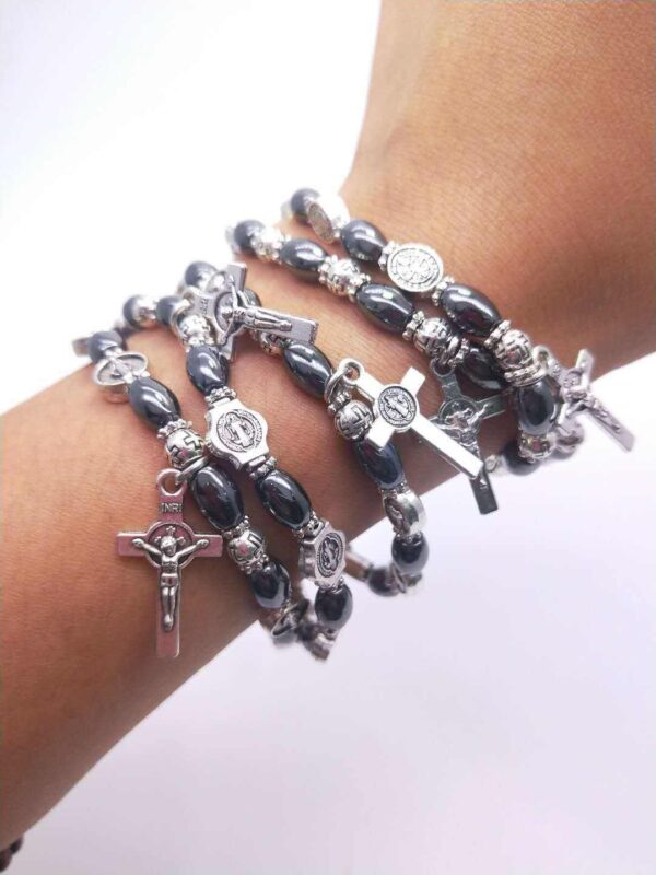 H619bb0efc4f445dba9bb0f0849e5bb7cH Wholesales Black Christian Jewelry Icon Black Beads Rosary Crucifix Virgin Mary Pendant Bracelet