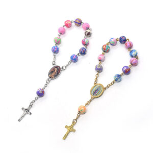 Komi Wholesale Rosaries Religious Catholic Polymer Clay Cross Children Jewelry Colorful Rosary Bracelet