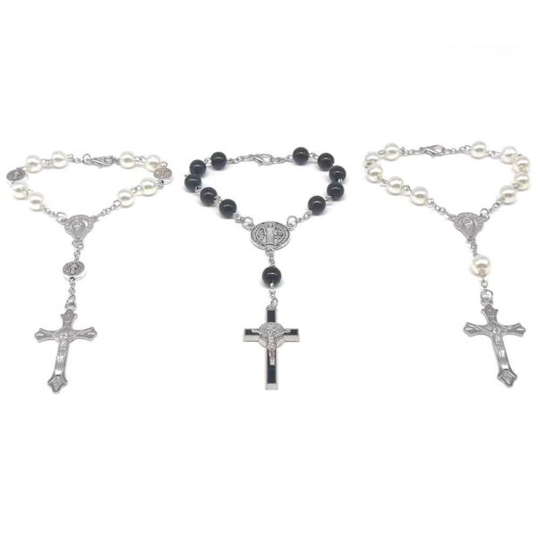 H61f52717475a4ef1911917adb9b74db3W KOMI New Hot Sale Glass Imitation Pearl Rosary Bracelet Drop Oil Cross Beaded Bracelet