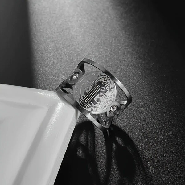 H626b67500ef64af98bb49ed7e94593a0W KOMI Gold Stainless Steel Zircon St.Benedict Cross Exorcism Ring for Men Silver Patron Saint Benedict Adjustable Opening Rings