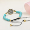 KOMI 8mm Turquoise Beaded Bracelets Round Coin Saint Benedict Medal Charm Adjustable Stretch Bracelets Bangles for Men Women