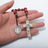 H63c9f79569514f9da801b8b38159681bX Rosary Red Wooden Beads Rose Bracelet Necklace Prayer St. Benedict Medal Jesus Cross Religious Jewelry Set