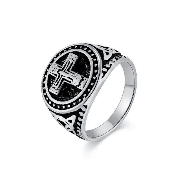 H63e41bbc8de34f2190775cb3ee3a88a94 KOMI Vintage Mens Stainless Steel Cross Ring Silver Black Gold Personalized Punk Cross Band Rings for Men Boys Jewelry Gifts