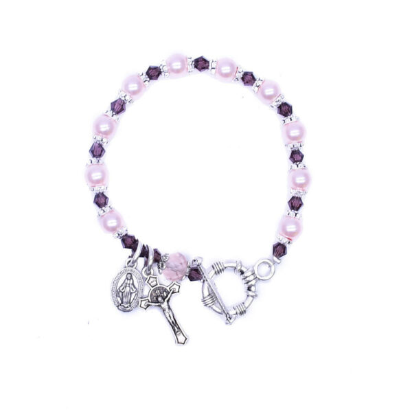 H6423f4744ea7403d9cbecb2e8f2f0521F New Design Catholic Women's Pink Glass Pearl Plating Alloy Bracelet Rosary Cross Charm Keepsake Purple Crystals Bracelet