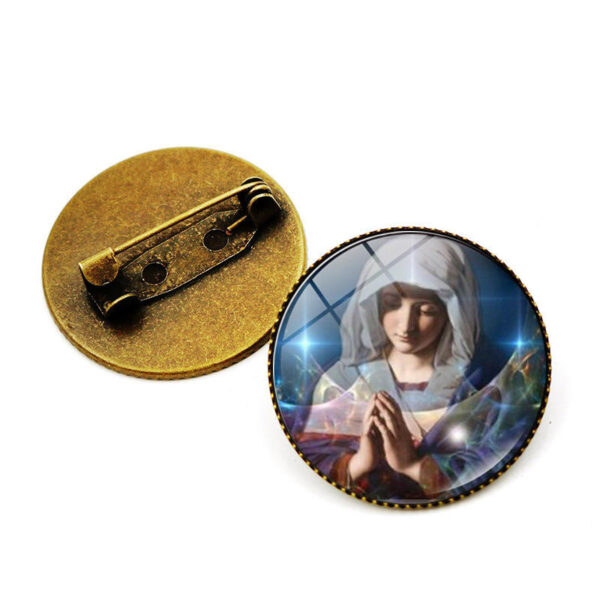 KOMI Wholesale Vintage Anti-Bronze Round Glass Virgin Mary Medal Brooch Badge Personality Accessories Clothes Brooch Pins