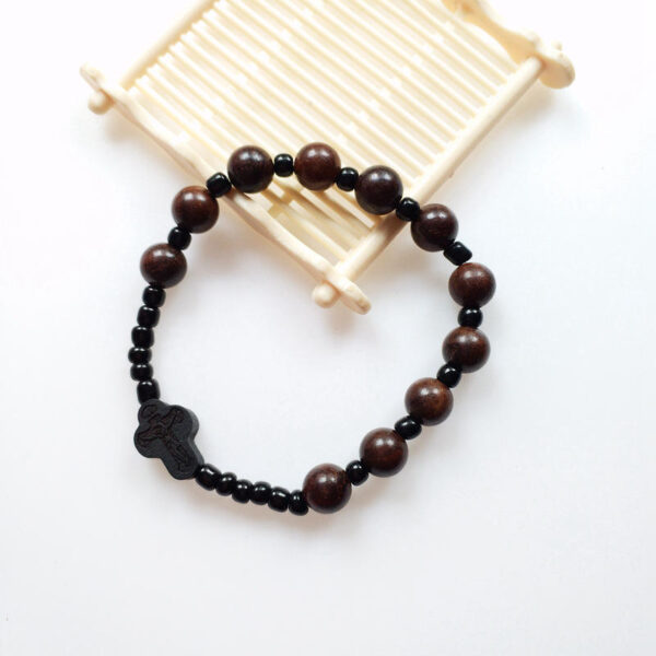 KOMI New Black Cross Wooden Stretch Beaded Bracelet Religious Accessories