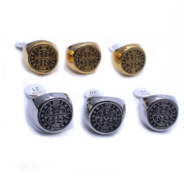 Komi Stainless Steel Religious Ring Jewelry Christian Saint Benedict Cross Men's Rings