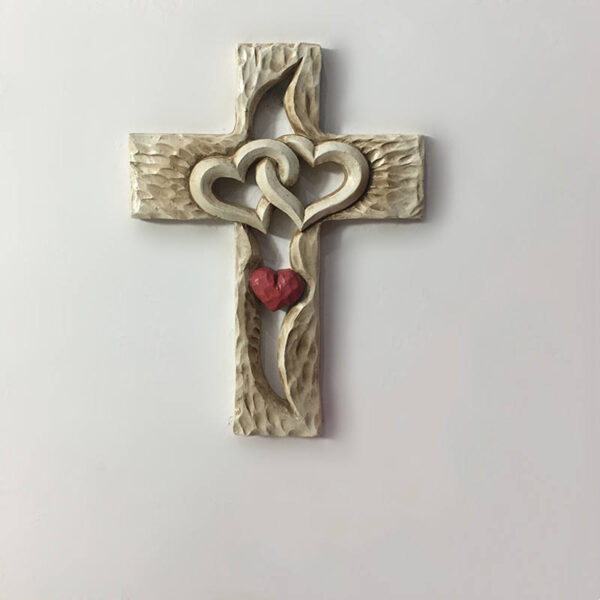 KOMI Gold Metal Heart Cross Hands Holding Home Decoration Love Cross Sculpture Art Crafts Gifts for Wall Hanging Table Standing