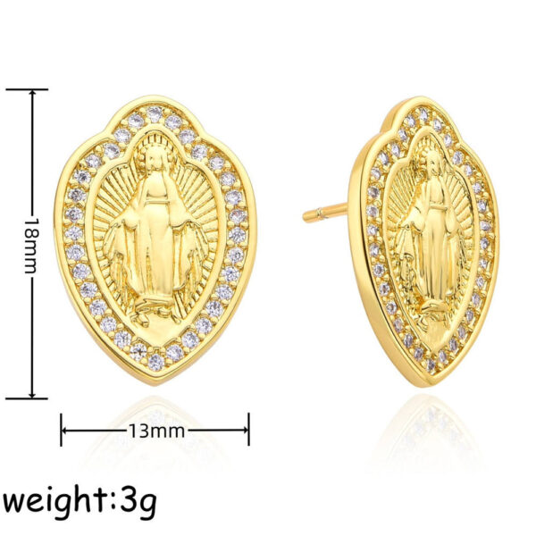 H674a098fb6c1473893fba34f9a07086bY KOMI Gold CZ Virgin Mary Stud Earrings for Women Trendy 14K Gold Plated Cubic Zirconia Shield Madonna Earrings Studs for Women