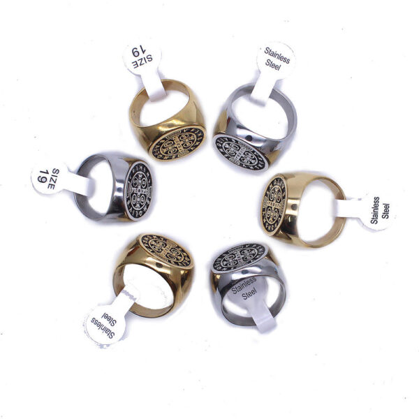 Komi Stainless Steel Religious Ring Jewelry Christian Saint Benedict Cross Men's Rings