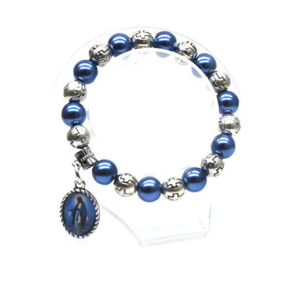 H6836f41b3d014ccc97e647f72c3d90b3y Wholesale Metal Religious Catholic Jewellery Cross Blue Glass Pearl Beads Jesus Pendant Prayer Rosary Bracelet