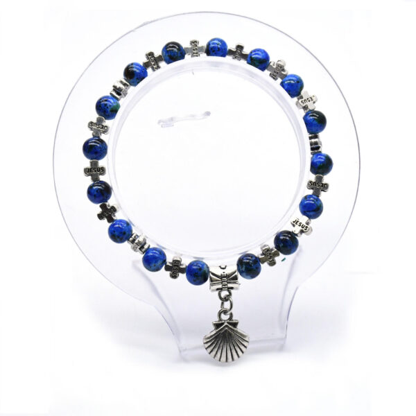 Hot Selling Blue Glass Shell Jesus Cross Crucifix Bracelet Jewelry Beaded Bracelet