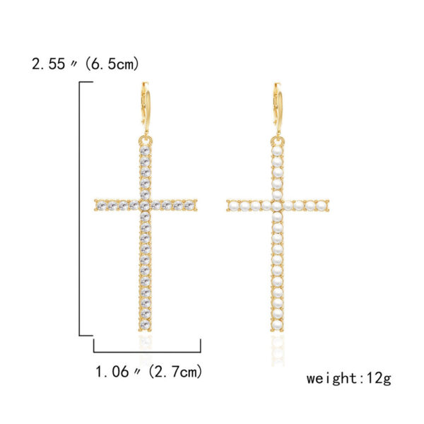 KOMI Black Silver Gold Rhinestone Pearl Cross Dangle Drop Earrings for Women Trendy Dainty Cross Hoop Earrings for Girls Gifts