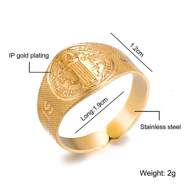 H6c7c94731df04c36aae88a63d890a3daT Stainless Steel Catholic St. Benedict St. Ring Jesus Exorcist Opening Adjustable Religious Ring Jewelry