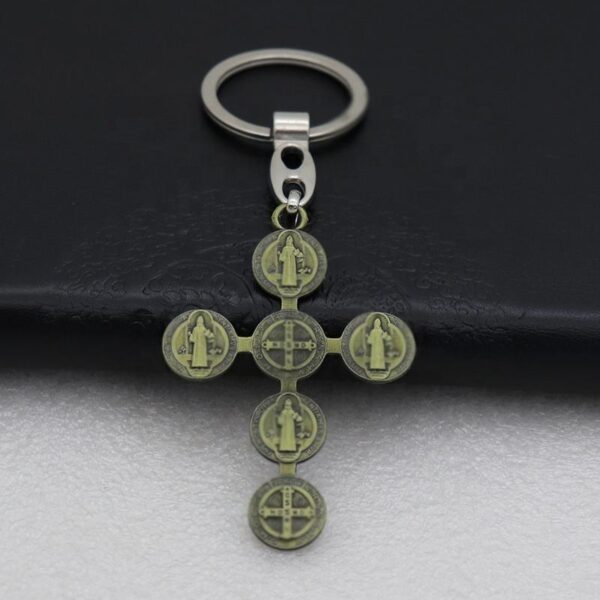 Wholesale Metal Cross Collection Mens Alloy Cross Pendant Necklace Accessories Car Keychain Religious St. Benedict Cross Keyring