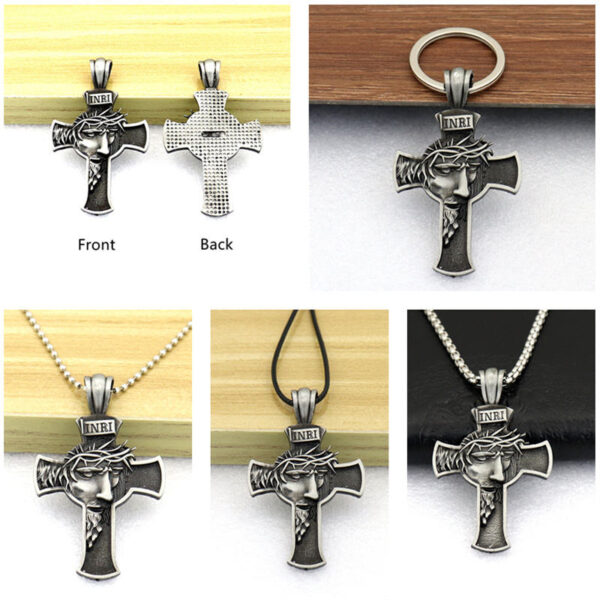 KOMI Vintage Figure Crucifix Pendant Necklace Keychain Jewelry Set Image Cross Religious Craft Gifts Car Accessories
