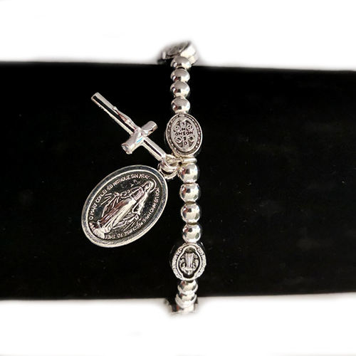 Handmade Rosary Bracelet Elasticated Metal Bracelet Stations of the Cross Medals and Ccb Beads Rosary Prayer Bracelets