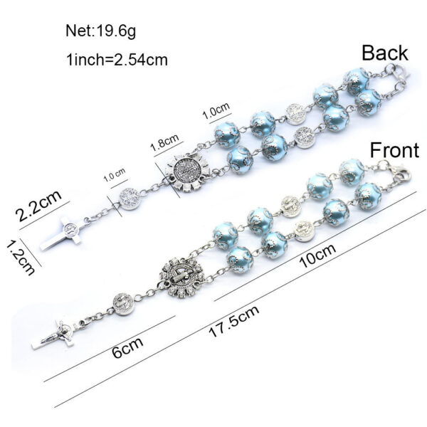 Komi Rosary Bracelets Cross Metal St. Benedict Beads and Glass Pearl Beads Bracelet Car Hanging Hand String for Women
