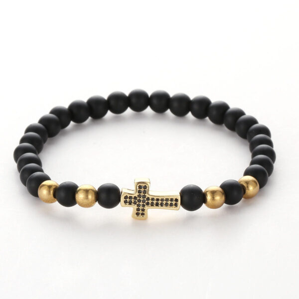 H70f12a8acea740d6957efad36a2b62few Komi Hot Selling Copper Microinset Cross Multicolor Zircon 6mm Black Frosted Stone Religious Bracelet