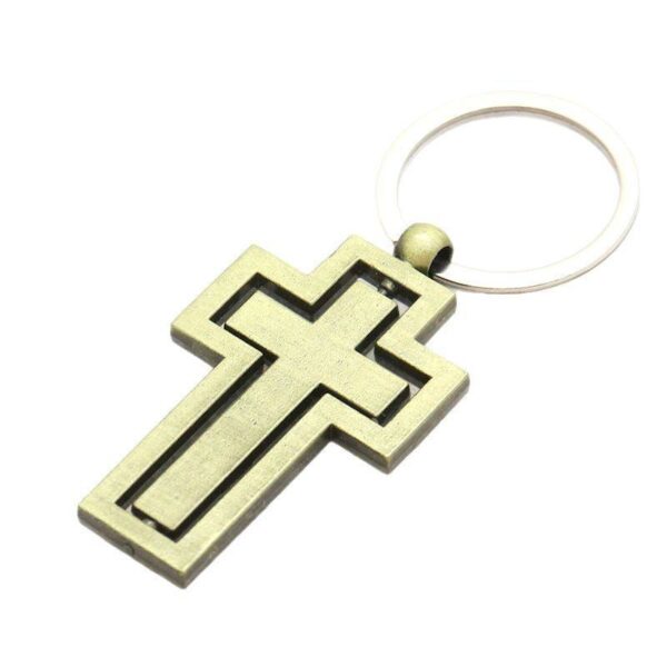 KOMI Silver Metal Rotating Cross Keychain for Bag Accessories Cross Car Keyring Charm Pendant Key Holder Metal Key Chain for Men